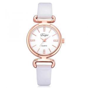 Duoya Femmes Simple Frais Rond Cadran Analogique Pu Montre-Bracelet Cadeau Robe Montre À Quartz (Blanc) - Neuf