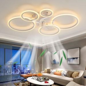 100cm Ventilateur De Plafond Avec &Eacute;clairage Moderne Lumi&egrave;res,Led 130w Plafonnier Dimmable Avec T&eacute;l&eacute;commande Lampe Pour Ventilateur Pour Salon Chambre &Agrave; Coucher Cuisine,6 Vitesses (Blanc) - Neuf