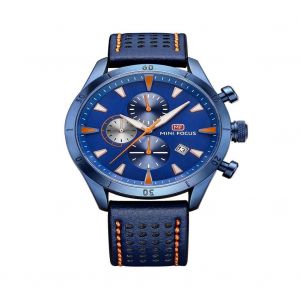 Mini Focus Montre Ronde En Alliage &Agrave; La Mode Bracelet En Cuir Affichage Analogique Montre-Bracelet &Agrave; Quartz (Bleu) - Neuf