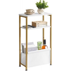 Table D`Appoint &Eacute;troite, Table De Chevet Fine Avec Panier De Rangement En Tissu, Bout De Canap&eacute; Pour Petit Espace, 40 X 20 X 66 Cm Pour Salon, Chambre, Bureau, Blanche Yd-St002j - Neuf