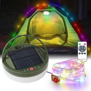 KAL-Guirlande Lumineuses Solaire De Camping Extérieure Led Rgb Pour Tentes Étanche Ip65, Lampe Lanterne De Camping Solaire Avec Guirlande Lumineuse Led Rgb 10M - Neuf