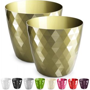 ERYI-Pot De Fleurs Brillant, Pot De Fleurs En Plastique, Pot De Fleurs Décoratif Pour Grandes Et Petites Fleurs, Lot De 2 Pots De Fleurs, Pots De Fleurs, Pots À Herbes, (Lot De 2) Or, Ø 12 Cm - Neuf