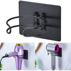 KALANKA-Support Seche Cheveux, Porte Seche Cheveux Mural, Acier Inoxydable Porte Seche Cheveux, Auto-adhésif Support Seche Cheveux sans Percage, Convient pour Salle De Bain, De Coiffure, Hôtel, Noir - Neuf