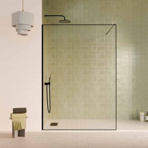 Paroi de Douche 140x200cm - Verre Anticalcaire - Encadrement Ultra-Fin - Finition Noir Mat - LEA - Neuf