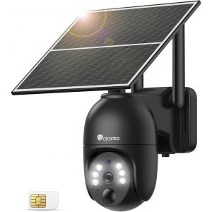 2K 4G Lte Camera Surveillance Solaire Extérieure Sans Fil, Ptz Caméra Ip Carte Sim Avec Batterie 10400Mah, Vision Nocturne Couleur, Pir Détection, Audio Bidirectionnel, Cloud, Ip66 (Noir) - Neuf