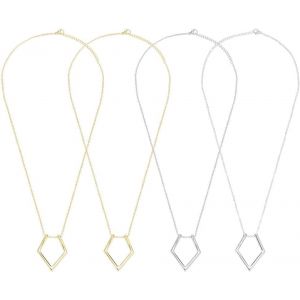 Trahoo-4pcs Collier Porte-Bague En Losange De 46 Cm De Couleur Argent Doré Long En Alliage De Zinc Avec Chaînes En Acier Inoxydable, Bijoux Pour Mariage, Fiançailles, Maman, Épouse, Infirmière - Neuf
