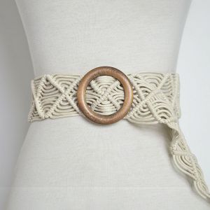 Ceinture Large Style Bohème Pour Femme (Beige), Ceinture En Crochet Avec Boucle Tissée, Ceinture Tendance Vintage Décontractée Pour Robe D'été - Neuf