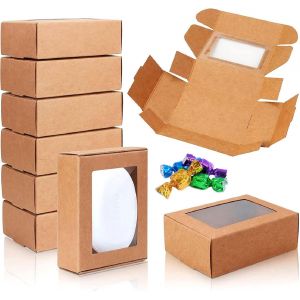 Boite Cadeau avec Fenêtre, Boîtes Cadeau en Papier Kraft Brun, Boîtes à Cupcakes, 20PCS 85 * 60 * 30mm Boîtes à Biscuits Carton Boite Patisserie Boite Papier pour Cadeaux Bonbons Gateau - Neuf