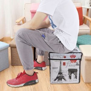Hjlian Tabouret Pliant En Tissu Non Tisse Avec Impression Vintage, Siege Repose-Pieds (Tour De Fer) - Neuf