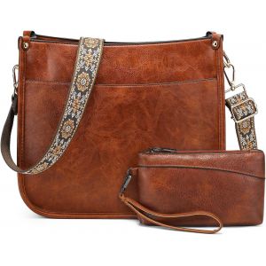 Sac Bandoulière Femme Cuir PU,Sac a Main Bandoulière Femme avec Large Sangle,Ensemble Sacs Portés Épaule Tendance et Portefeuille Hobo Crossbody Bag pour Voyage Quotidien Travail - Neuf