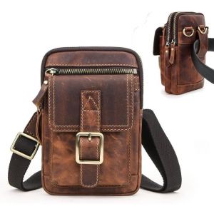 Senior-Sac Banane En Cuir Véritable Pour Homme Petite Pochette Pour Téléphone Portable, Carte, Monnaie, Porte-Monnaie[L623] - Neuf