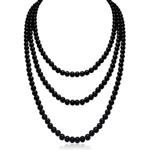 Kal-1 Pi&egrave;ces Y2k Collier Perle Femme, 1920 Collier De Perles, 150 Cm Long Collier En Perles D'imitation Tendance De Style, Collier Perles Long De Fausses Perles Pour Mariage Fian&ccedil;ailles(Noir,C) - Neuf