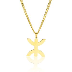 Trahoo-Collier En Acier Inoxydable Avec Symbole Berbère Africain Collier Ethnique Berbère Islamique Musulman Arabe Cadeau Pour Homme Et Femme - Neuf