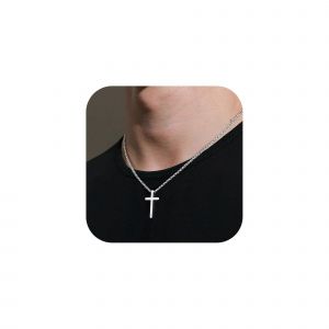 Collier Pendentif Croix En Acier Inoxydable Pour Homme, Cha&icirc;ne De 41,3 Cm (16/30 Pouces), Disponible En Or, Argent Et Noir. Bijou &Agrave; Offrir. - Neuf