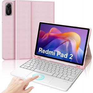 Clavier avec Trackpad pour Xiaomi Redmi Pad 2 11"" 2025, AZERTY Fran&ccedil;ais Clavier Bluetooth Magn&eacute;tique D&eacute;tachable avec Pav&eacute; Tactile pour Tablette Redmi Pad 2 11 Pouces 2025, Rose - Neuf