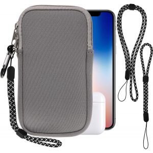 KAL-Housse Universelle Smartphone, Pochette De Protection En Durable N&eacute;opr&egrave;ne Pour T&eacute;l&eacute;phone Portable Sacoche De Protection Avec Mousqueton Et Dragonne Compatible Avec Iphone 13 14 15, Gris Clair - Neuf