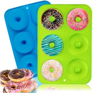 KAL-Moule Donuts Silicone,2 Pièces Anti-Adhésifs Moule Silicone,6 Cavités Moule A Donuts,Résistant Moule Donuts Moule Cake Factory Moule À Donuts Pour Faire Beignets Muffins Gâteaux(Bleu/Vert) - Neuf