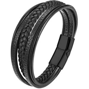 Kalanka-Bracelet Cuir Homme, Bracelet Perle Homme, Noir Bleu Marron Bracelets Pour Hommes, Avec Boîte Cadeau - Neuf