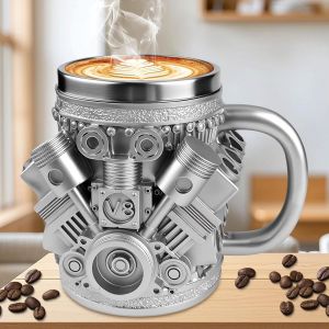 Tasse En Acier Inoxydable Avec Moteurs V8, Mug, Mug Isotherme Cafe, Tasse De Café En Moteur De Voiture, Creative 3d Car Moteu-R Design Café Masse Pour Amateurs De Voitur-E Et Ventilateur Voiture - Neuf