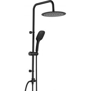 Colonne de Douche Hydromassante Noir sans Mitigeur, Ensemble de Douche Mural en Acier Inoxydable, Muraux R&eacute;glables 35-54cm, avec Douche de t&ecirc;te Ronde de 25 cm, Douchette &agrave; main 3 Types d'eau - Neuf