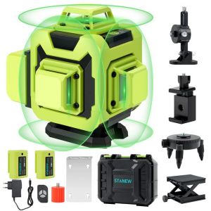 Niveau laser 4 x 360&deg;, 2 batteries 2400 mAh, 4D 16 fils. - Neuf