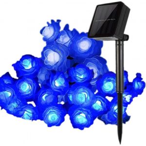 Kal-Guirlande Lumineuse Solaire, 50 Led Fleur Rose Étanche Eclairage D'ambiance Exterieur, Lumières Décorative Pour Patio Jardin Mariage Noël Fête (Bleu) - Neuf
