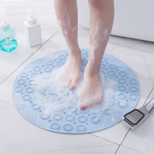 tapis de douche antid&eacute;rapant bleu, tapis de sol &agrave; ventouses &agrave; s&eacute;chage rapide, tapis de massage pour salle de bain - Neuf