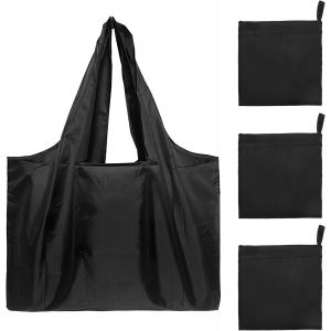 SJZG-Lot De 4 Sacs Fourre-Tout Unis Pliables, Sacs De Courses R&eacute;utilisables, Sacs Fourre-Tout Noirs, Sacs Fourre-Tout Imperm&eacute;ables, Sacs D'&Eacute;picerie, Sacs De Courses Pliables Dans Une Pochette - Neuf