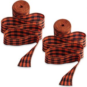 CAUC-2pcs 6m x 6,3cm Ruban a Carreaux de Jute, Ruban Automne Buffle Rubans de Toile de Jute d'Automne Décoration pour Artisanat Couronnes Fête Mariage Halloween Thanksgiving Festival (Orange, Noir) - Neuf