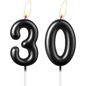 Sjzg-Bougie Noire Nacr&eacute;e En Forme De Chiffre 30, Belle D&eacute;coration De G&acirc;teau D'anniversaire Noire &Eacute;tincelante Pour Homme Et Femme - Neuf