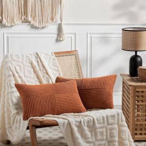 Cauc-Lot De 2 Boho Housse De Coussin 40x60 Rouille,&Agrave; Motif Crois&eacute; Decoration Housses De Coussin En Velours C&ocirc;tel&eacute;,Douillet Taie D'oreiller Housse Coussin Moderne Pour Canap&eacute; Chambre Chaise Lit - Neuf