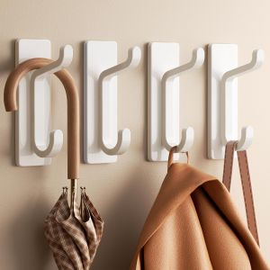 Crochet Adhesif Mural, Porte Serviette Salle de Bain, Accroche Torchon Cuisine, Porte Manteau Adh&eacute;sif, Attache Murale Sans Percer, Etanche, Antirouille, Blanc, 4 Pi&egrave;ces - Neuf