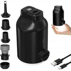 Pompe &Agrave; Air &Eacute;lectrique Pour Matelas Lits Gonflable, Sacs De Rangement Sous Vide &ndash; Mini Portable, Rechargeable, Gonflage & D&eacute;gonflage Rapide Avec 5 Buses, Lumi&egrave;re Led, Arr&ecirc;t Auto Pour Bou&eacute;es De Piscine - Neuf