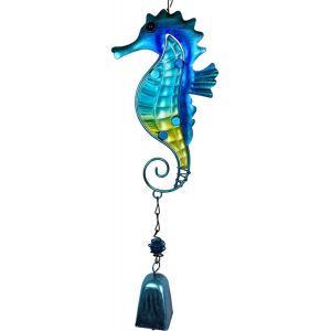 Mevronisshop-Carillon &Eacute;olien En Verre Pour Jardin, Terrasse, D&eacute;coration &Agrave; Suspendre, Oc&eacute;an, Porche, Balcon, D&eacute;coration Cr&eacute;ative &Agrave; Suspendre (47 X 12 X 3 Cm) (Hippocampe Bleu) - Neuf
