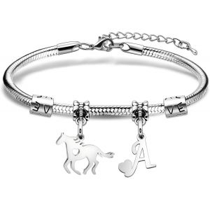 Eryi-Cadeaux De Chevaux. Pendentif Cheval Initiales Bracelet Lettres A - Z Bijoux Chanceux. Personnalité Bracelet Cheval Pour Femme Fille - Neuf