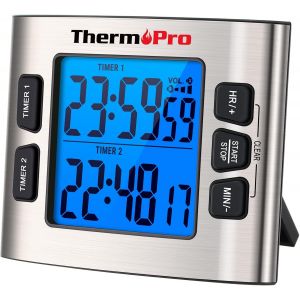 Eryi-Tm02 Minuteur De Cuisine Numérique Avec Double Compte À Rebours, Horloge Magnétique Avec Alarme Forte Ajustable Et Ecran Lcd Rétro-Éclairé, Gros Chiffres 24 Heures Pour Enfants Enseignants - Neuf