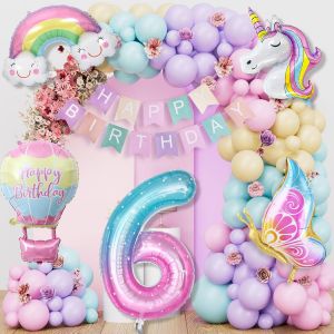 Lbgwp60-Ballons Licorne Pour 6e Anniversaire - Décorations De Fête Licorne - Ballons D'anniversaire En Forme De Chiffre 6 - Bannière De 6e Anniversaire - Décoration D'anniversaire Pour Filles Et - Neuf