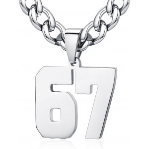 Trahoo-Homme Femme Collier Numéro Sportif Pendentif De Chiffre 0-99 Chaîne Cubaine Largeur 6mm En Acier Inoxydable Longueur Réglable - Neuf