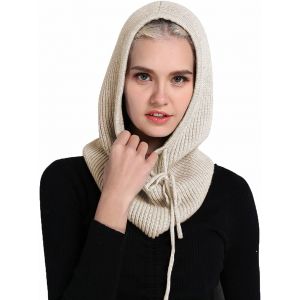 Jexnovashop-Chapeaux D'hiver Pour Femme, &Eacute;charpe Chaude &Agrave; Capuche Pour Femme, Cagoule Tricot&eacute;e Avec Cordon De Serrage - Neuf