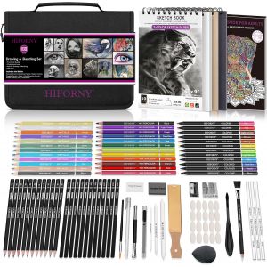 MEVRONISSHOP-Set de Dessin et Croquis 100 Pi&egrave;ces, Fournitures d'Art avec Crayons, Graphites, Charbons et Plus dans un &Eacute;tui de Transport Zipp&eacute; Soign&eacute; (Noir) - Neuf