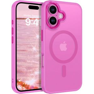 Maa-Coque Magnétique Pour Iphone 16, 6,1 Pouces, Compatible Avec Magsafe, Etui Translucide Mat Arrière Housse Fine Antichoc Case Pour Les Femmes Et Les Filles, Rose Vif - Neuf