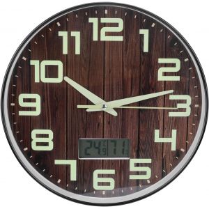 ChenQuanSarl-Horloge Murale Lumineuse, 12 Pouces Horloge Murale Silencieuse Avec Température Et Humidité, Sans Tic-Tac Ronde À Horloge Murale Pour Salon, Chambre À Coucher, Bureau, Cuisine, Salle De - Neuf