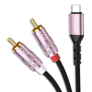C&acirc;ble Audio USB C vers 2 RCA, Adaptateur Type C vers 2RCA M&acirc;le, Cordon Diviseur St&eacute;r&eacute;o Y Auxiliaire, Compatible avec iPhone 15, Lecteurs DVD, Amplificateurs, Rose Or, 2.4 m - Neuf