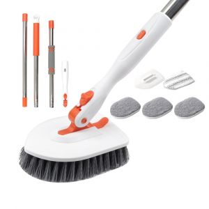Kit de brosse de nettoyage 3 en 1 r&eacute;glable avec 4 brosses de rechange et manche de 133 cm - Neuf