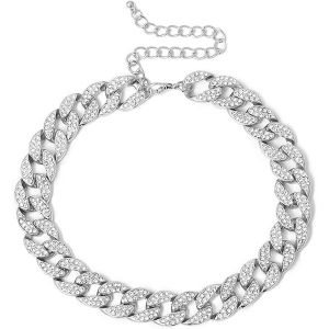 Strass Curb Cuban Link Chain Choker Pour Les Femmes Unisexe Cool Hip Hop Miami Cuban Diamond-Cut Chain Collier Ras De Cou () - Neuf