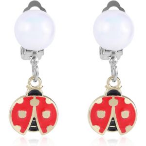 Kalhx-Boucles D'oreilles Coccinelle Perles Enfants,Boucles D'oreilles Coccinelle À Clipser Bijoux Filles Décorations Et Cadeaux Usage Quotidien Halloween Carnaval Jeu Rôle Aucun Perçage Requis - Neuf