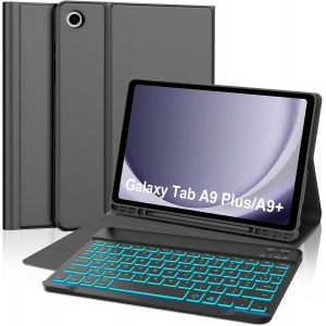 Clavier Pour Samsung Galaxy Tab A9 Plus/A9+ 2023 11 Pouces, D&eacute;tachable Azerty Fran&ccedil;ais 7 Couleurs R&eacute;tro-&Eacute;clair&eacute; Clavier &Eacute;tui Housse, Noir - Neuf