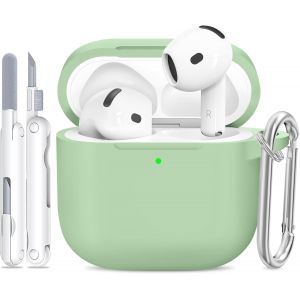 LORANKA-Coque pour AirPods 4 (2024), coque de protection en silicone souple, avec kit de nettoyage et porte-cl&eacute;s &iquest; [Prise en charge du chargement sans fil] &iquest; Vert matcha - Neuf
