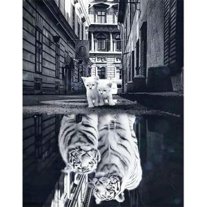 Ayuhr-Diamond Painting Carrée Tigre 40x50 Cm - Chat Reflet Puzzle - Peinture Numero Chaton Tableau En Perles - Neuf