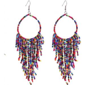 Kal-Boucles D'oreilles Pendantes Bohème À Longues Franges Pour Femmes Et Filles - Perles De Boule - Chaîne Tressée - Crochet Suspendu - Lustre Tribal Exagéré - Attrape-Rêves - Neuf